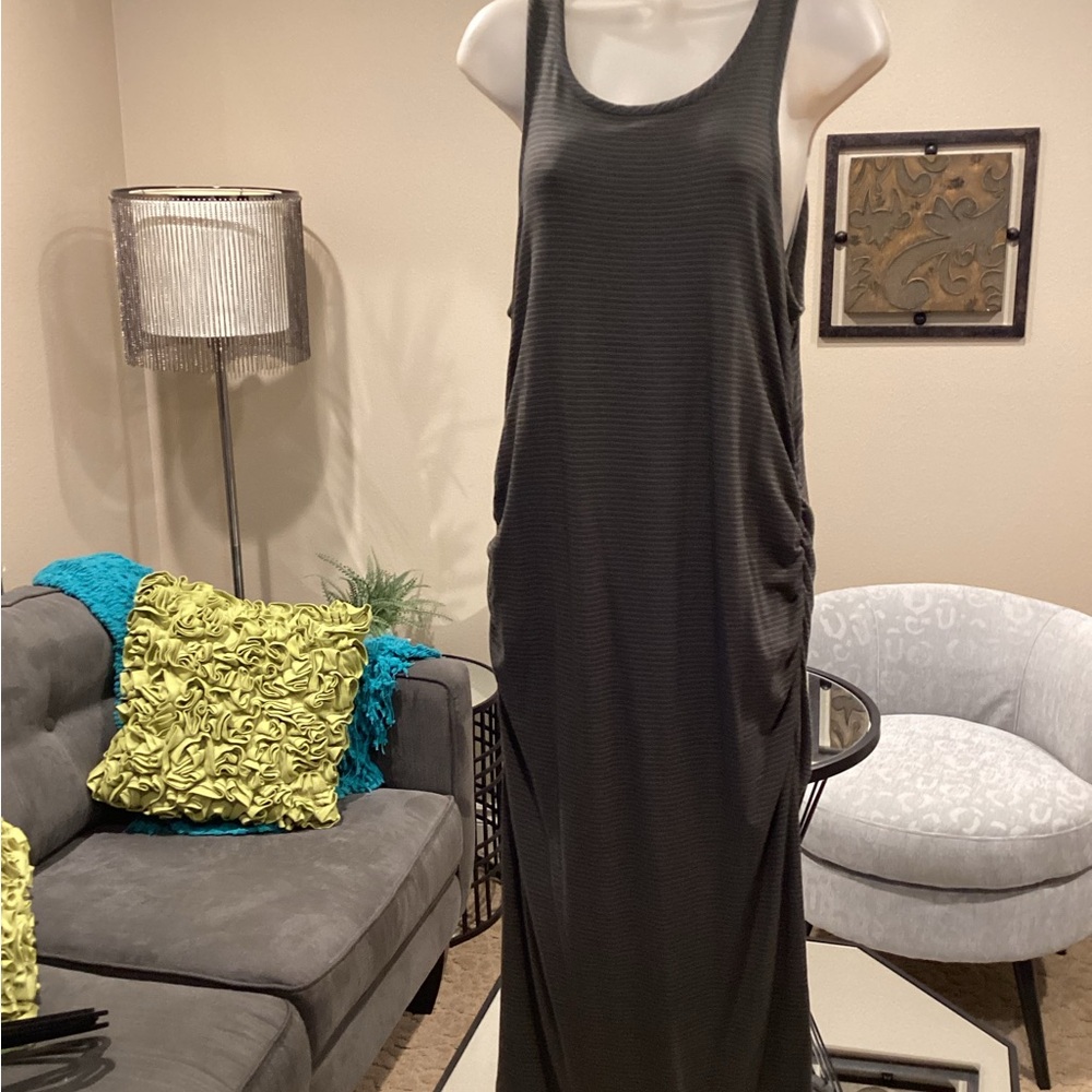 Stem Grey Striped Sleeveless Sheath MIDI Dress